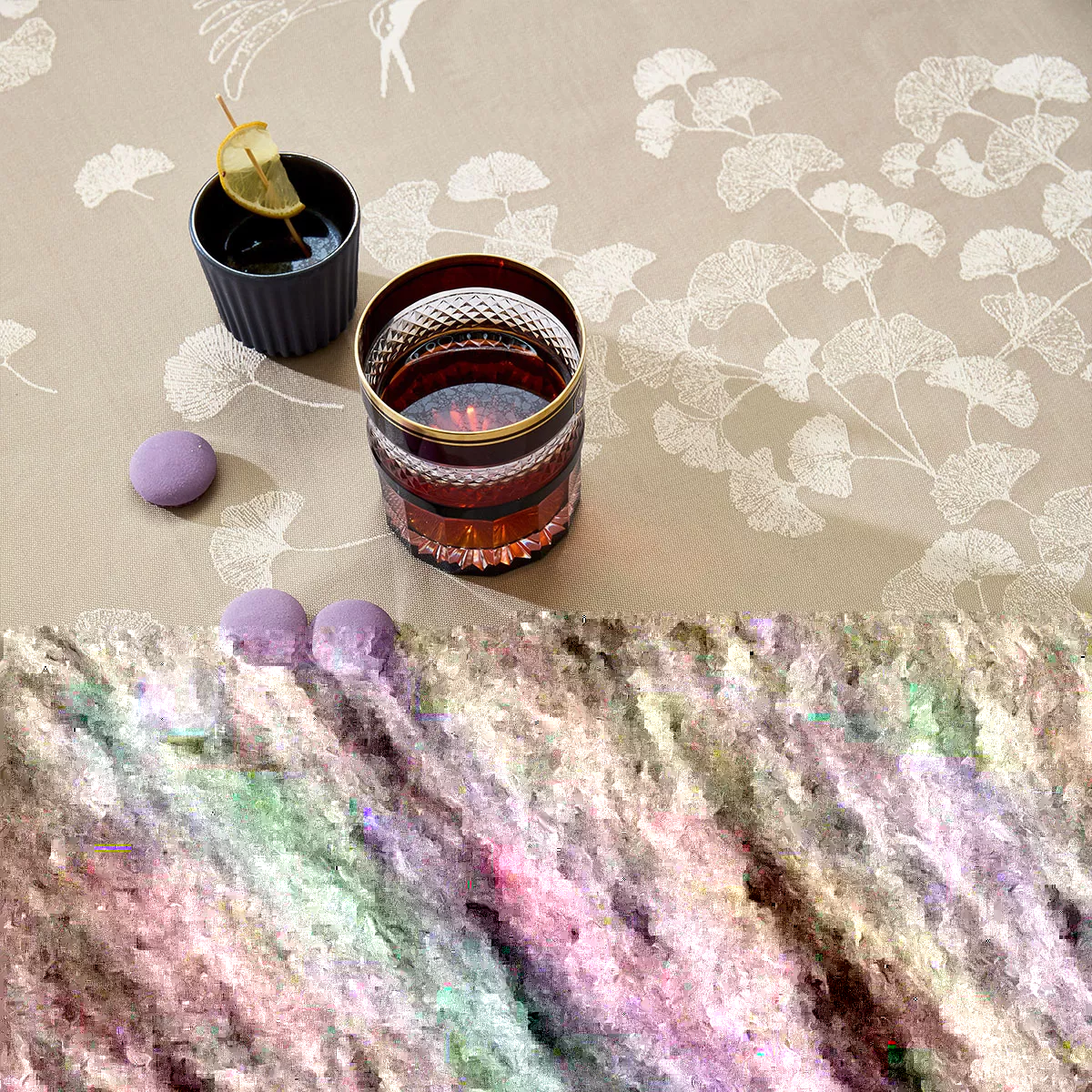 Garnier Thiebaut Linge De Table Pur Coton Beige Naturel Modèle Mille Ginkos Naturel