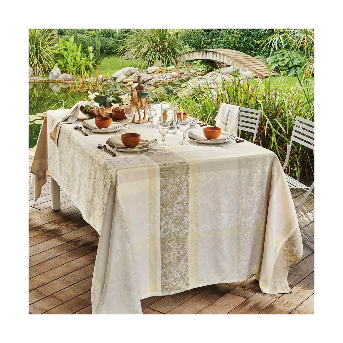 garnier thiebaut Linge de table pur coton beige naturel Modèle mille dentelles naturel