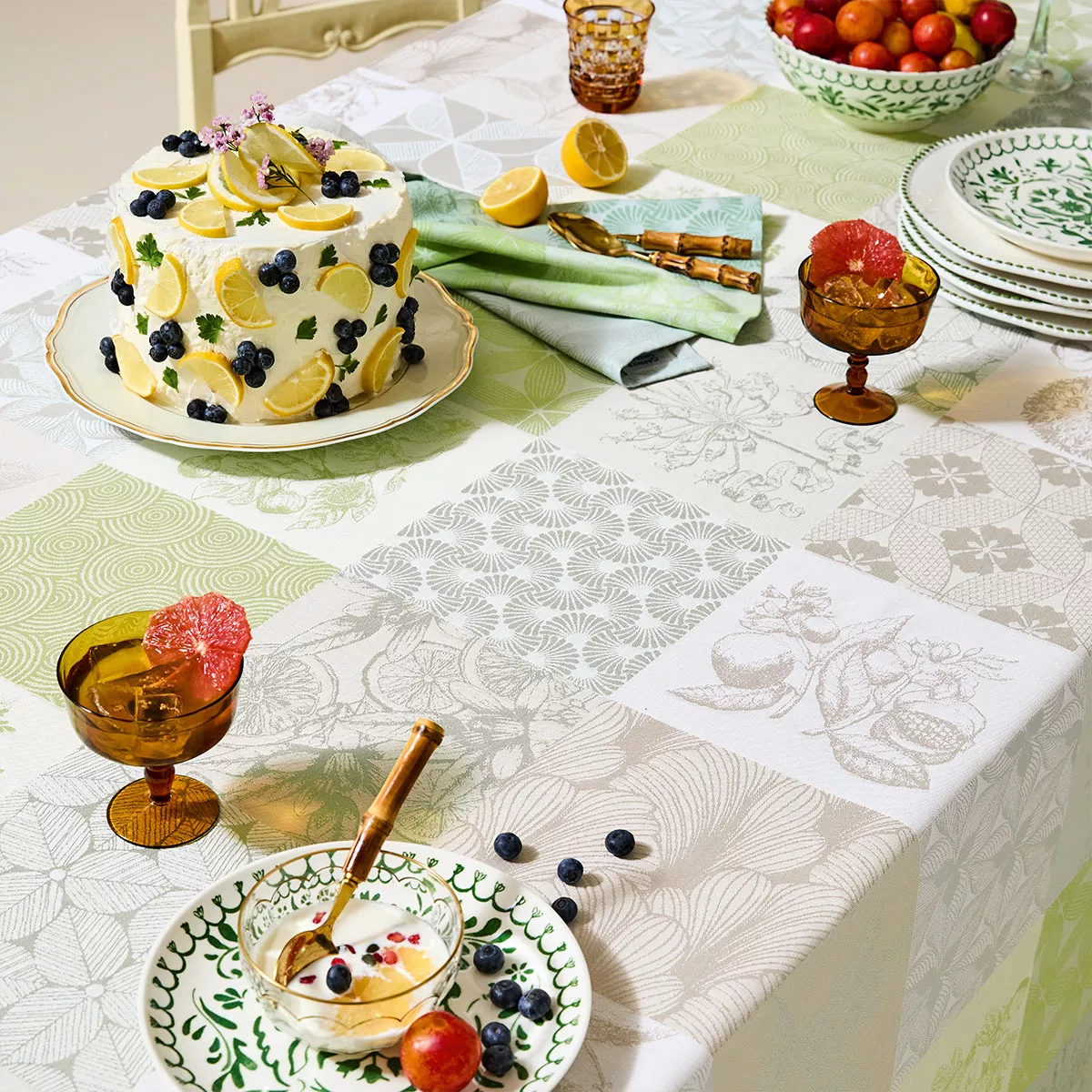 Garnier Thiebaut Linge De Table Pur Coton Beige Verde Modèle Mille Parfums Verde