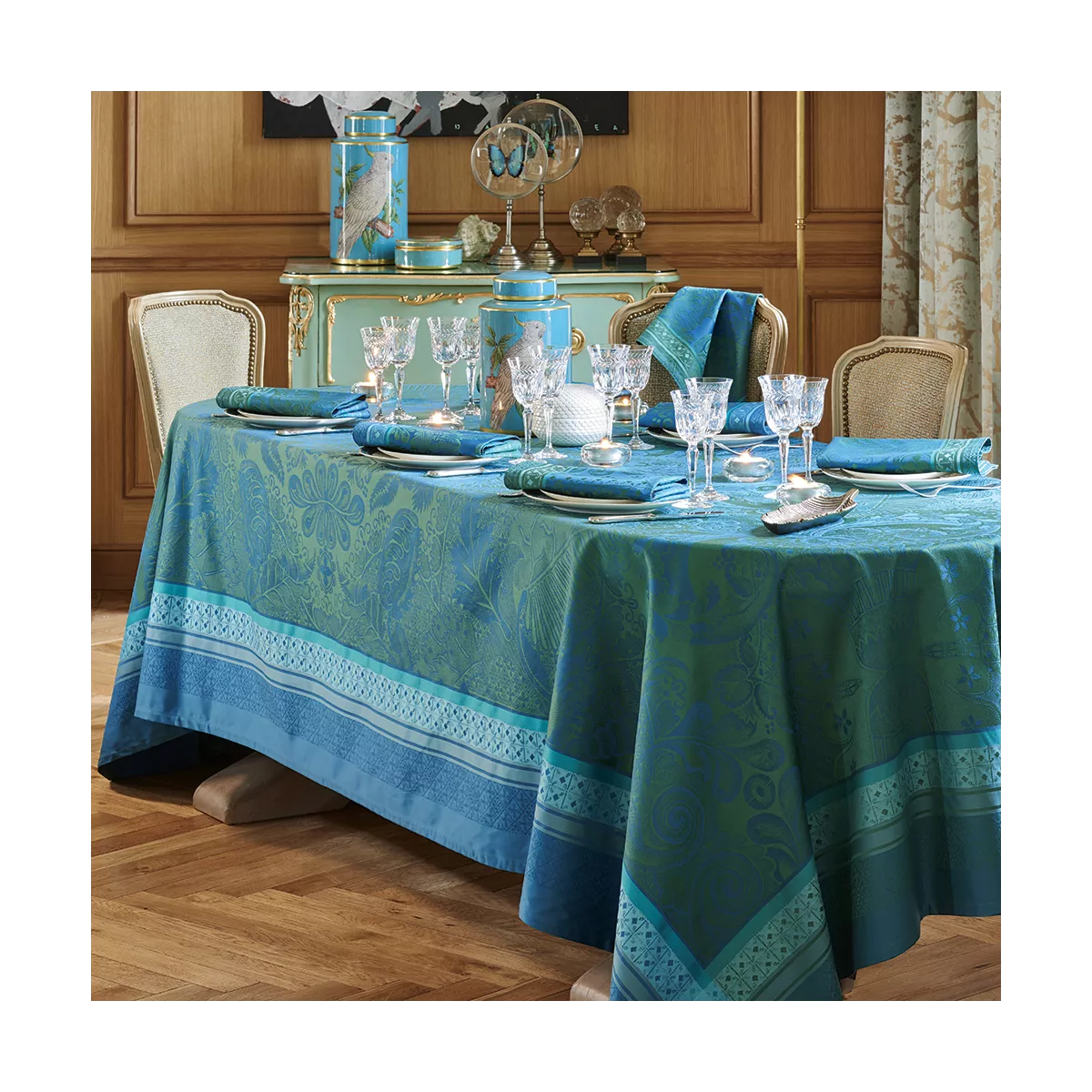garnier thiebaut Linge de table pur coton bleu emeraude Modèle isaphire emeraude