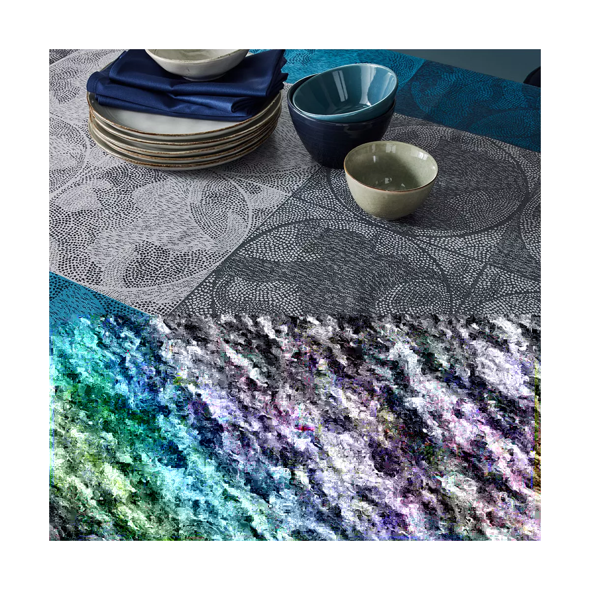 Garnier Thiebaut Linge De Table Pur Coton Bleu Nocturne Modèle Mille Spheres Nocturne