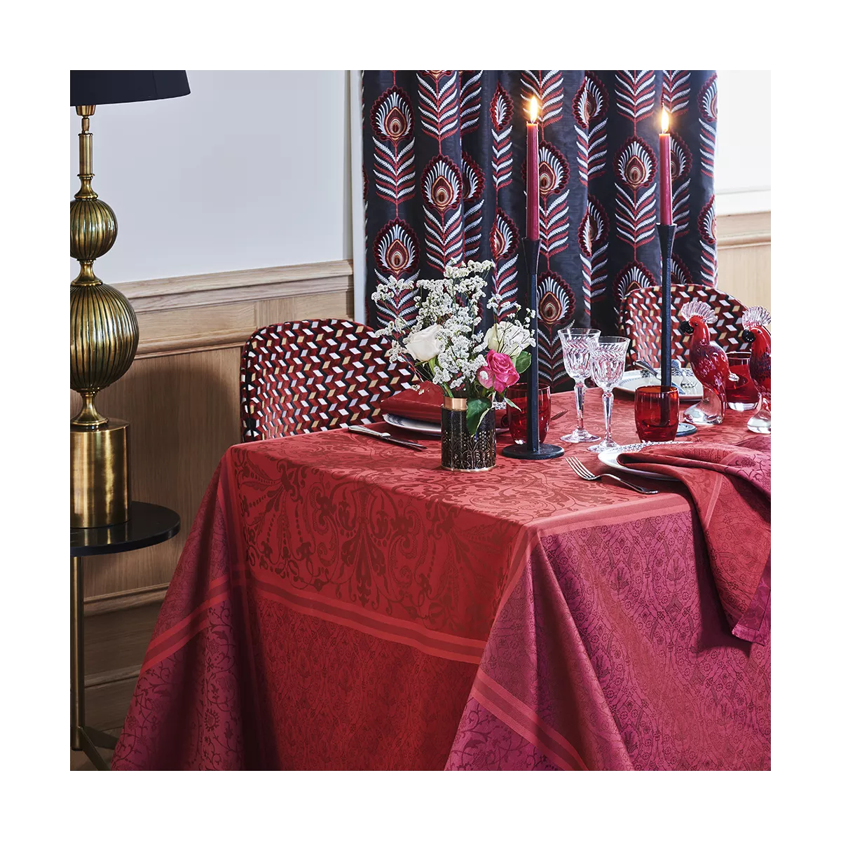garnier thiebaut Linge de table pur coton bordeaux grenat Modèle cassandre grenat