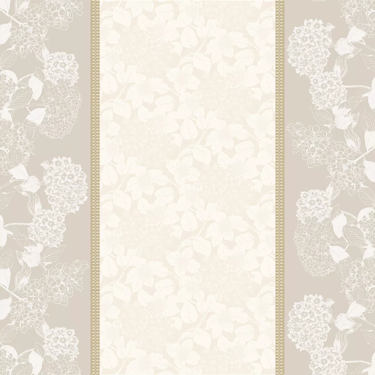 Garnier Thiebaut Linge De Table Pur Coton Enduit Imperméable Beige Naturel Modèle Mille Hortensias Naturel
