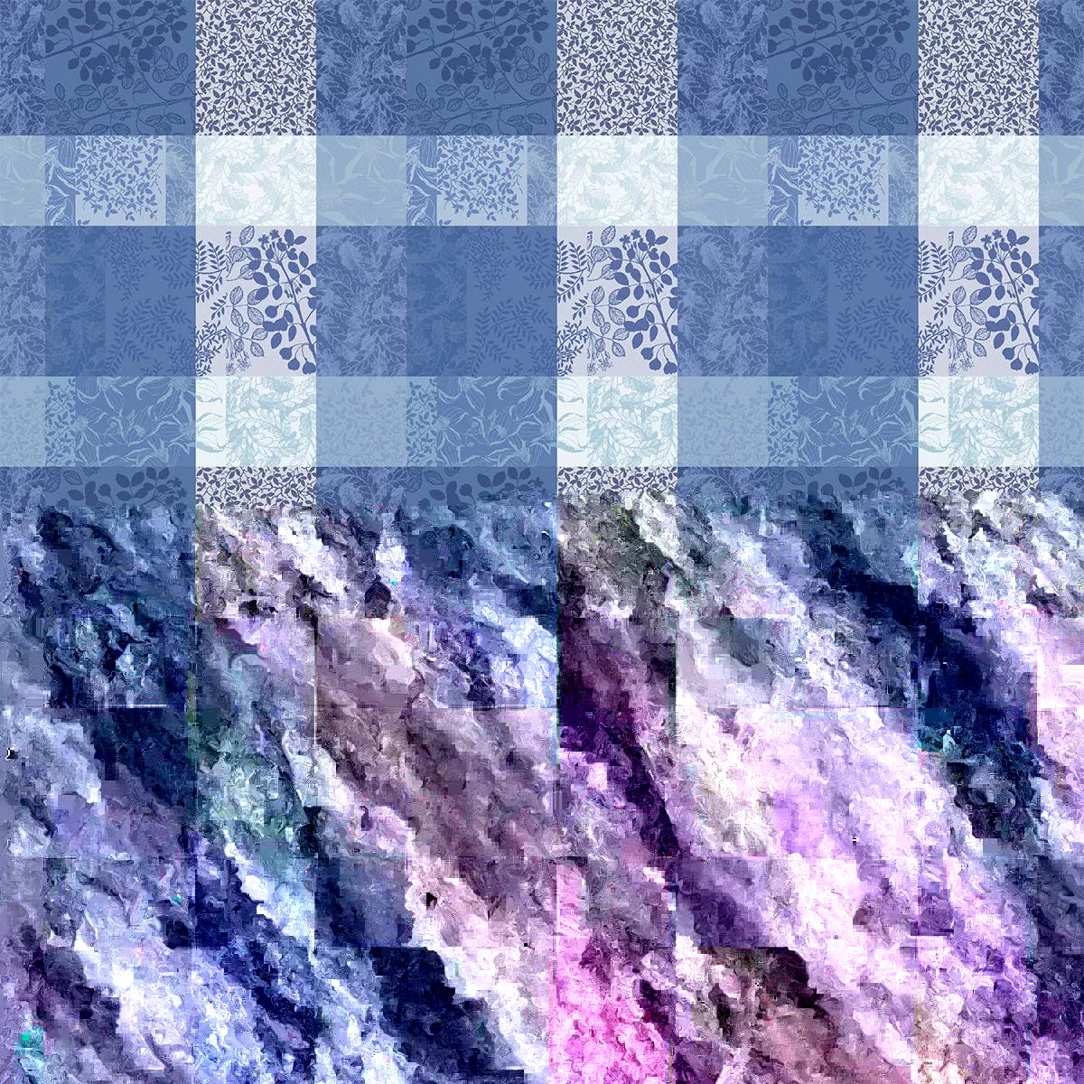 Garnier Thiebaut Linge De Table Pur Coton Enduit Imperméable Bleu Bleu Modèle Mille Rameaux Bleu