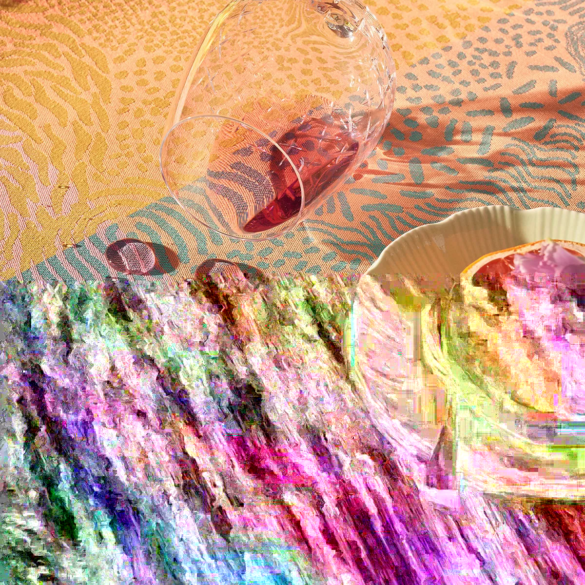 garnier thiebaut Linge de table pur coton enduit imperméable bleu exotique Modèle mille vagues exotique