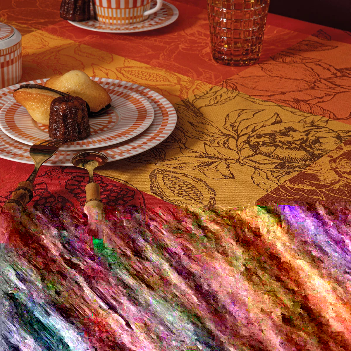 Garnier Thiebaut Linge De Table Pur Coton Enduit Imperméable Orange Epices Modèle Mille Senteurs Epices