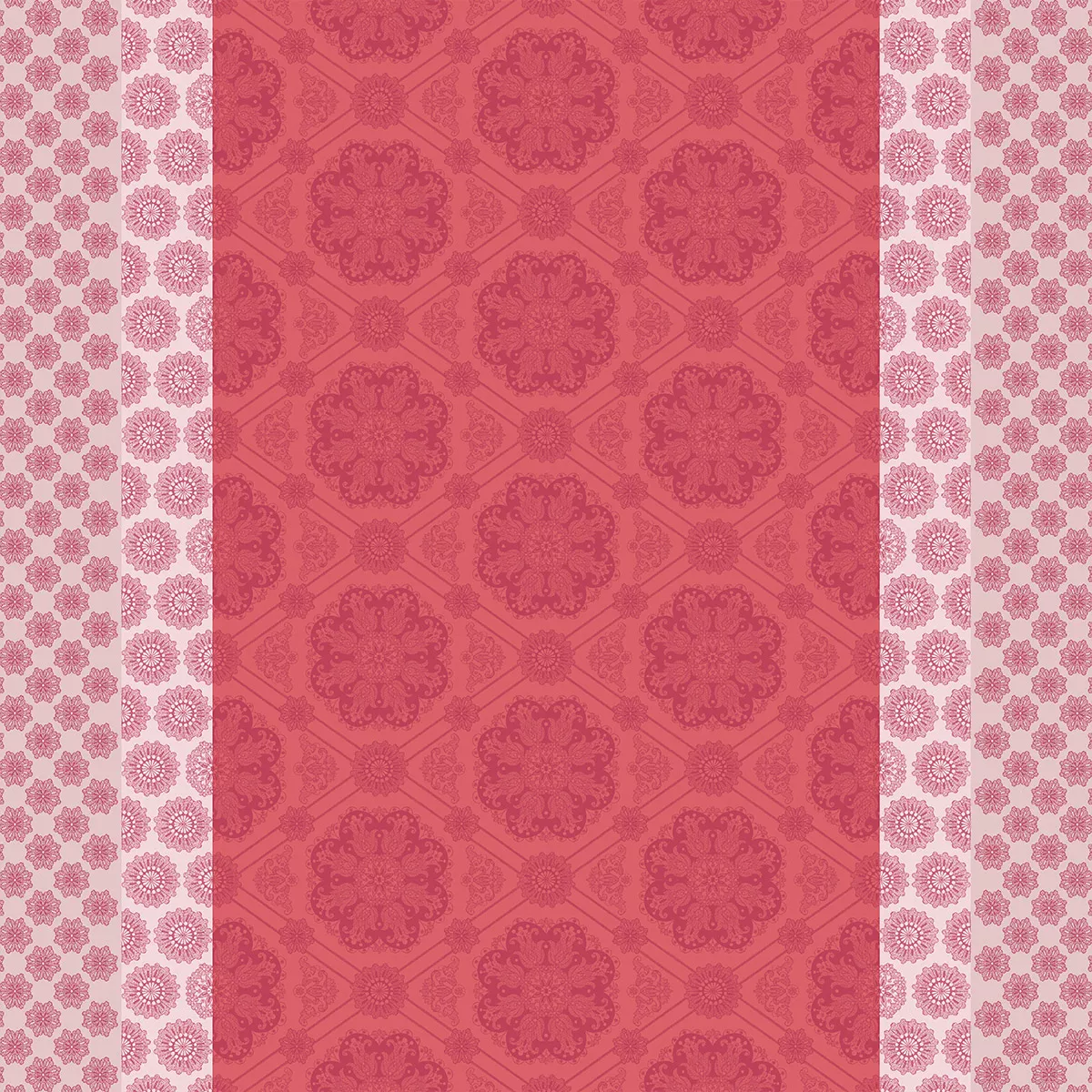 Garnier Thiebaut Linge De Table Pur Coton Enduit Imperméable Rose Framboise Modèle Mille Rosaces Framboise