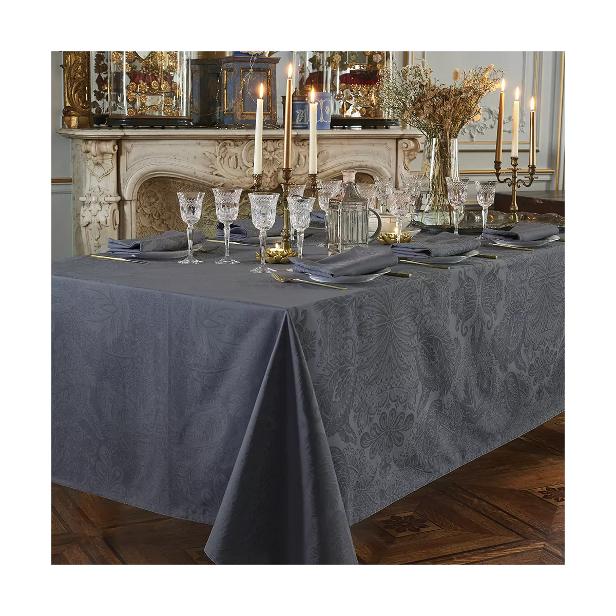 garnier thiebaut Linge de table pur coton gris zinc Modèle mille isaphire zinc