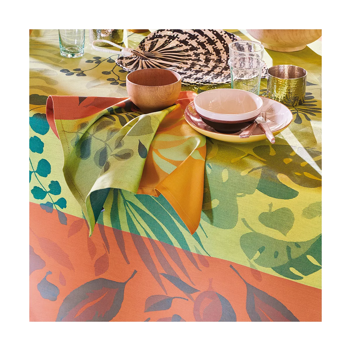Garnier Thiebaut Linge De Table Pur Coton Jaune Citrus Modèle Orange Festival Citrus