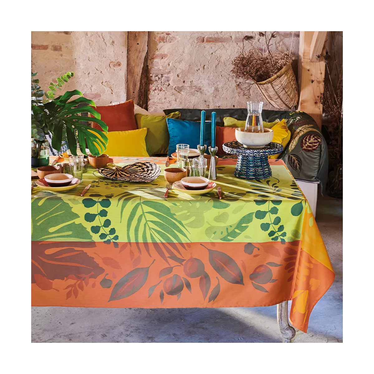 garnier thiebaut Linge de table pur coton jaune citrus Modèle orange festival citrus