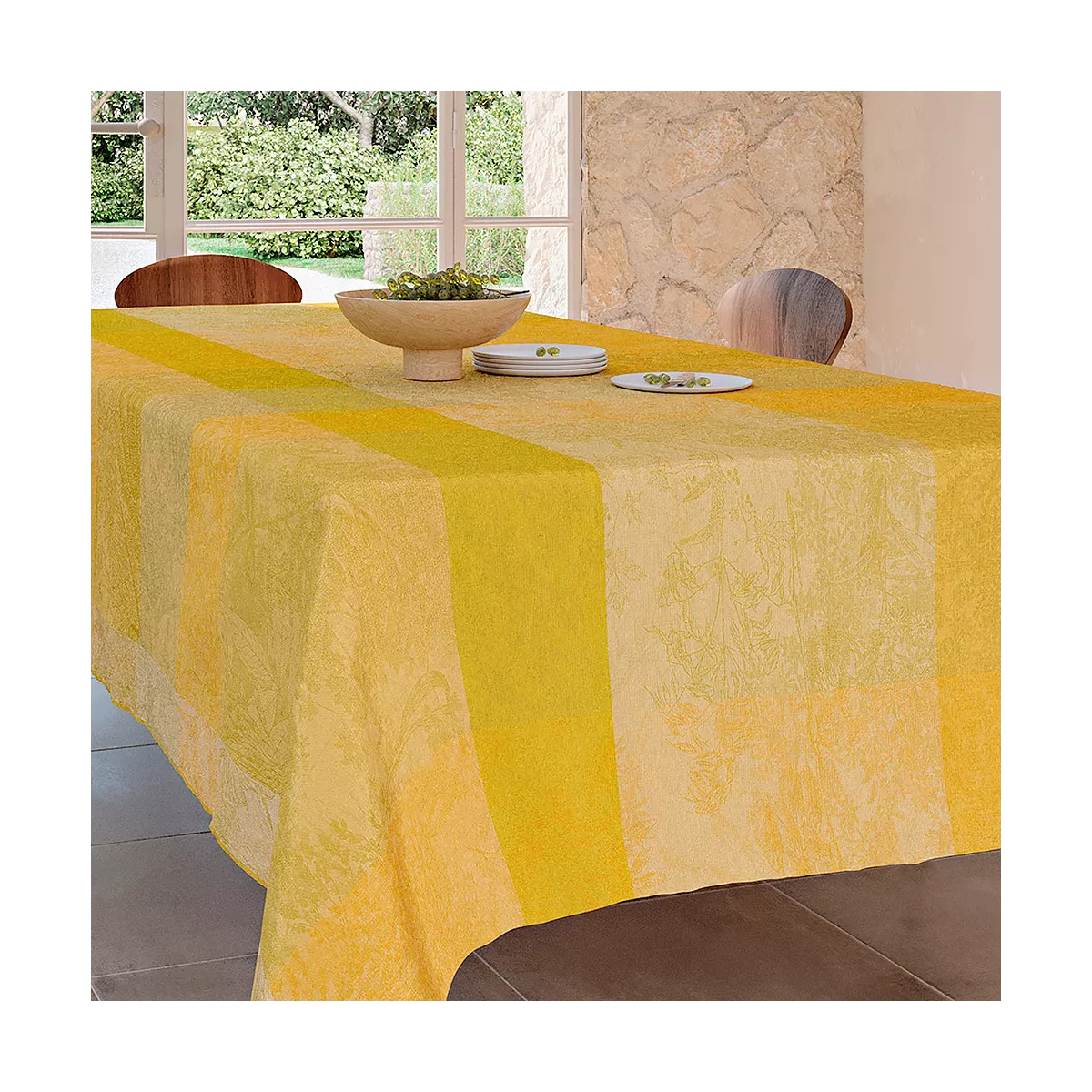 Garnier Thiebaut Linge De Table Pur Coton Jaune Solaire Modèle Mille Esprit Jardin Solaire