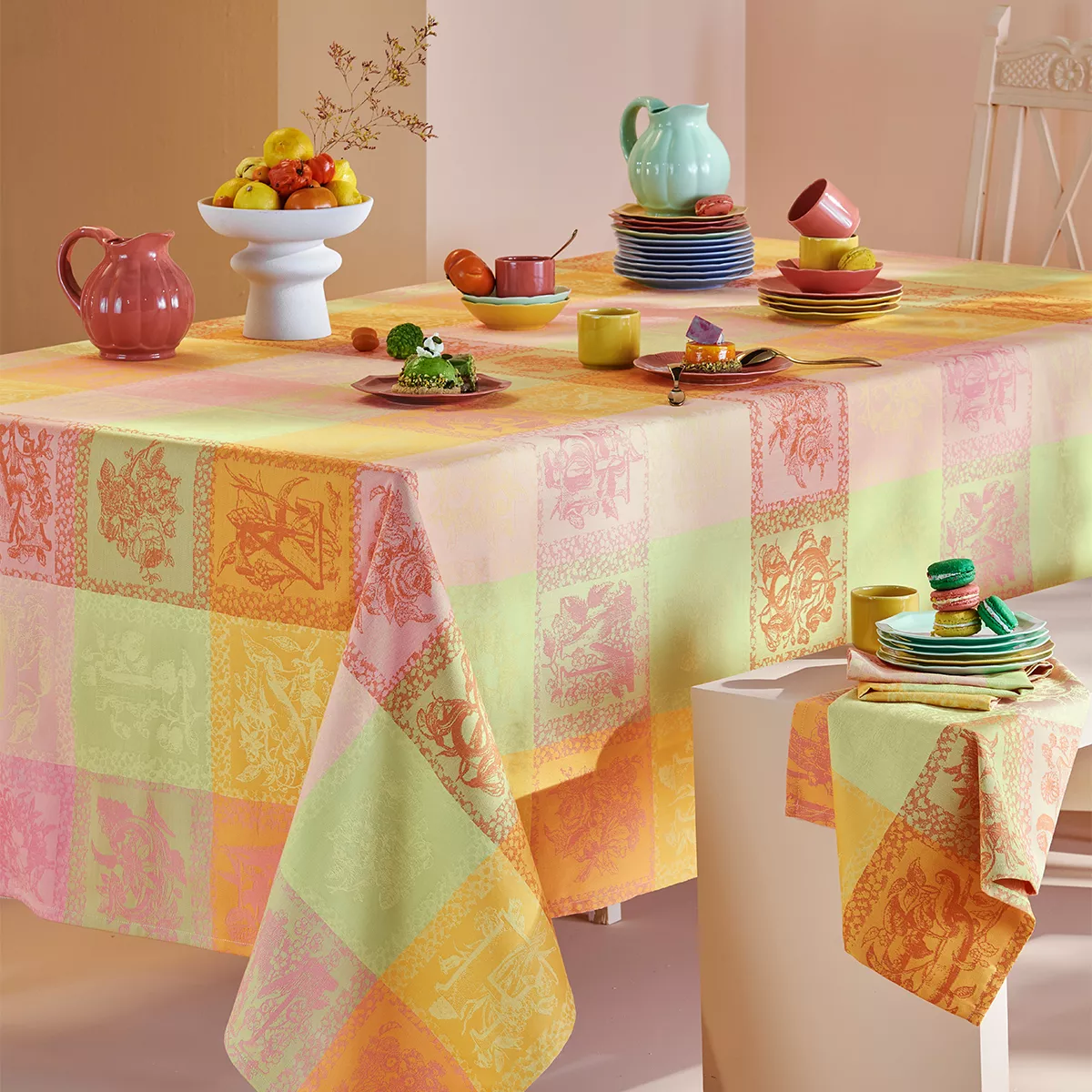 Garnier Thiebaut Linge De Table Pur Coton Multicolore Chatoyant Modèle Mille Abecedaire Chatoyant