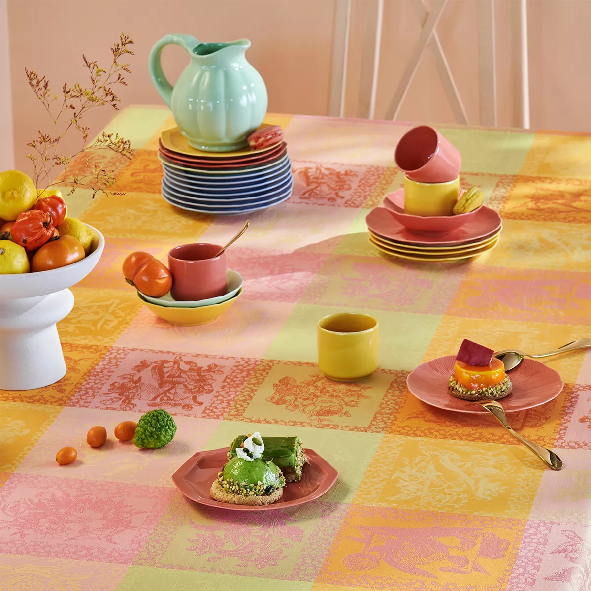 Garnier Thiebaut Linge De Table Pur Coton Multicolore Chatoyant Modèle Mille Abecedaire Chatoyant