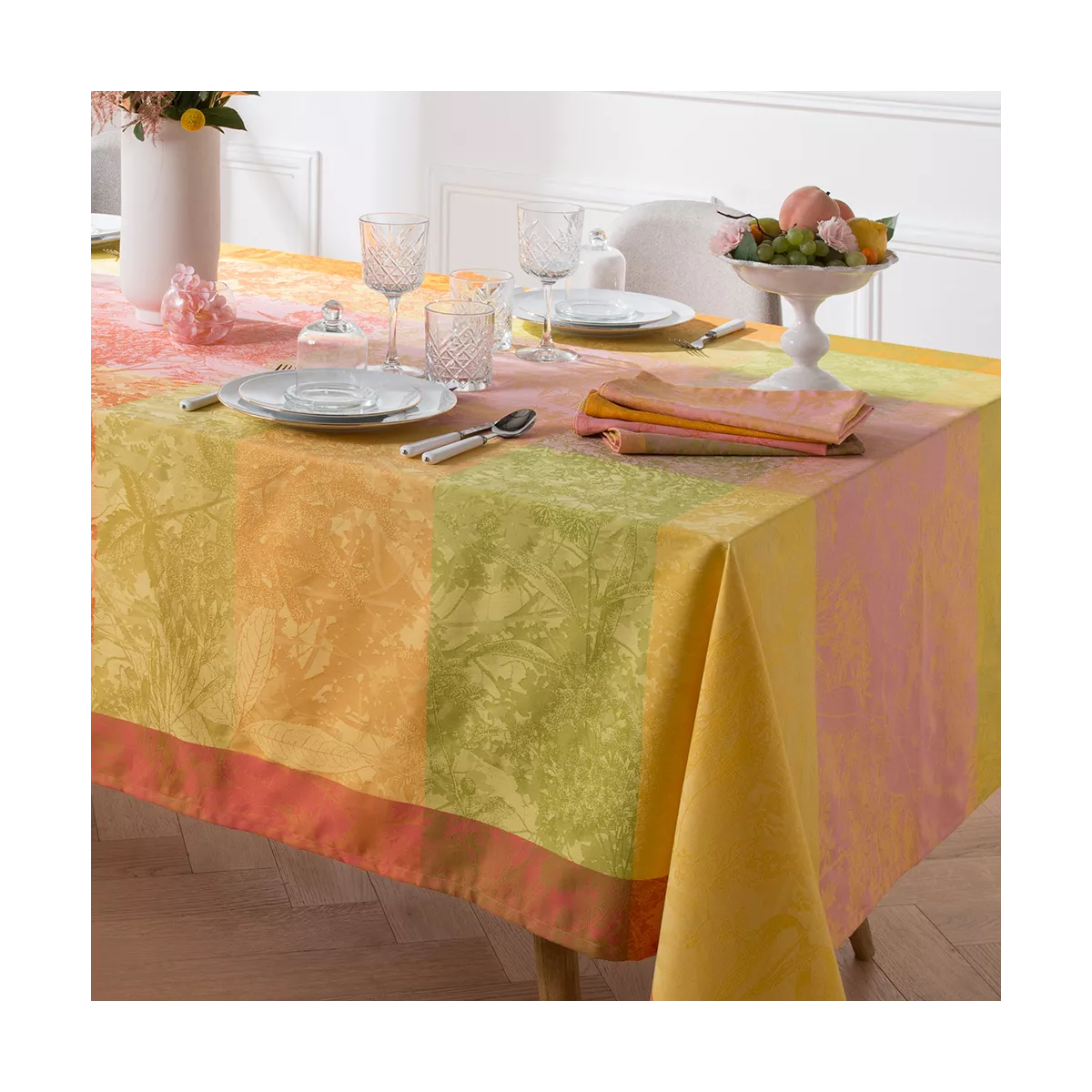 Garnier Thiebaut Linge De Table Pur Coton Multicolore Chatoyant Modèle Mille Esprit Jardin Chatoyant