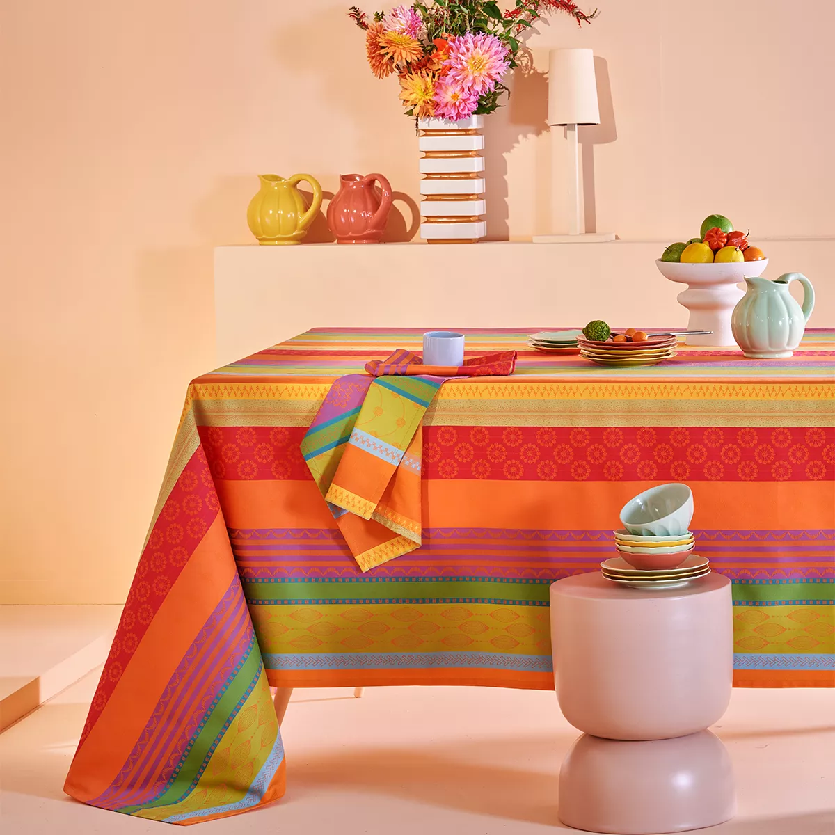 Garnier Thiebaut Linge De Table Pur Coton Multicolore Samba Modèle Mille Broderies Samba