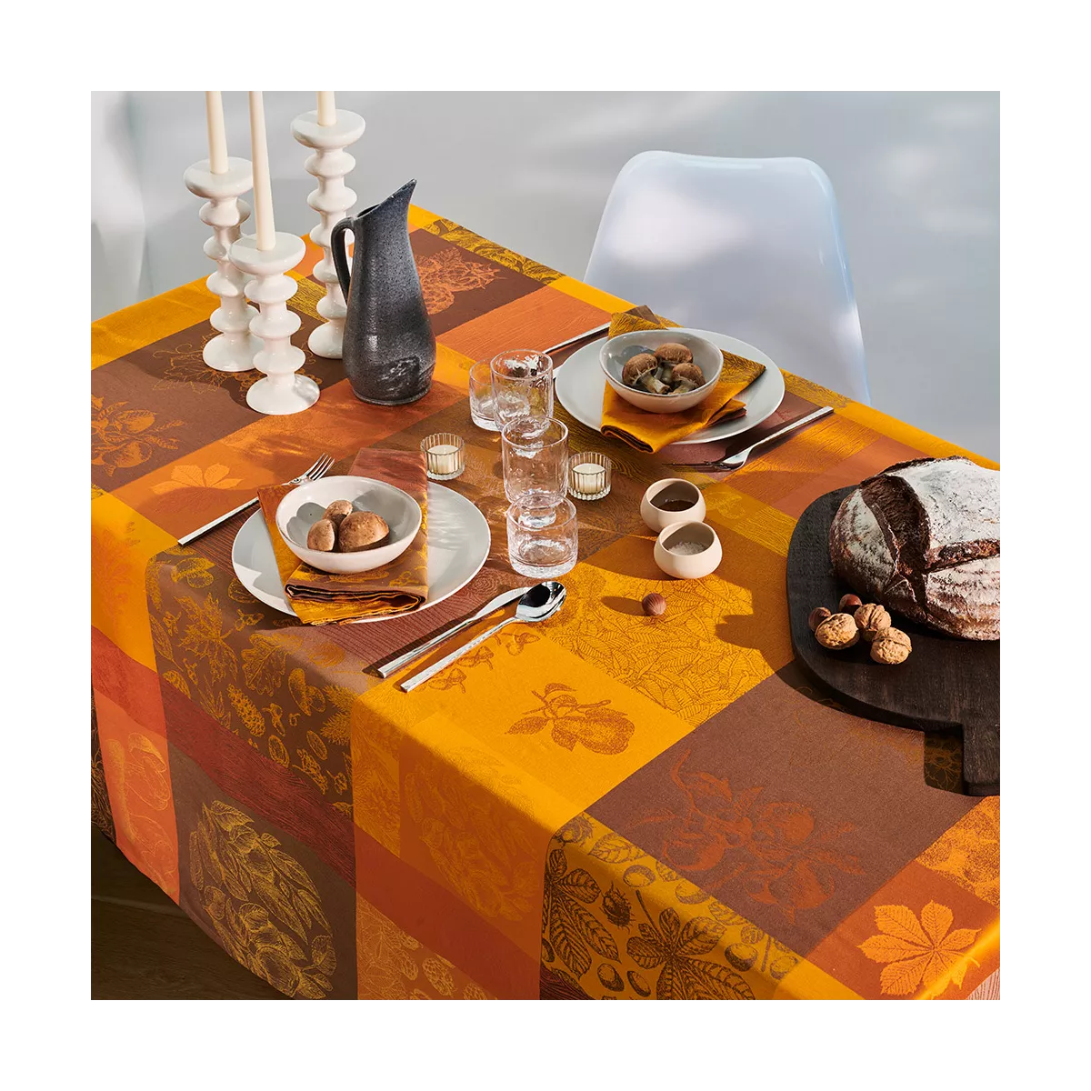 Garnier Thiebaut Linge De Table Pur Coton Orange Potiron Modèle Mille Bois D'automne Potiron