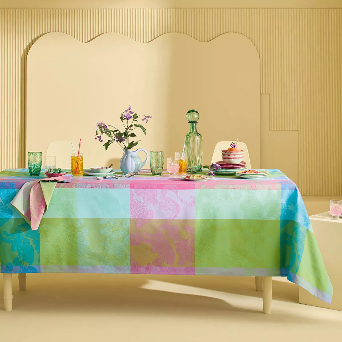 garnier thiebaut Linge de table pur coton rose ara Modèle mille vertiges ara
