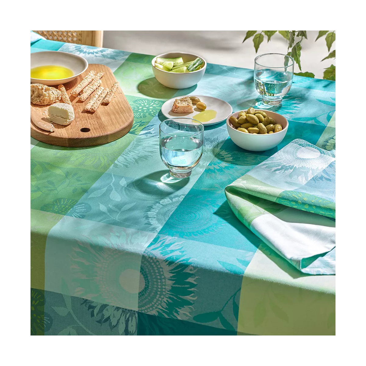 Garnier Thiebaut Linge De Table Pur Coton Vert Chlorophylle Modèle Mille Tournesols Chlorophylle