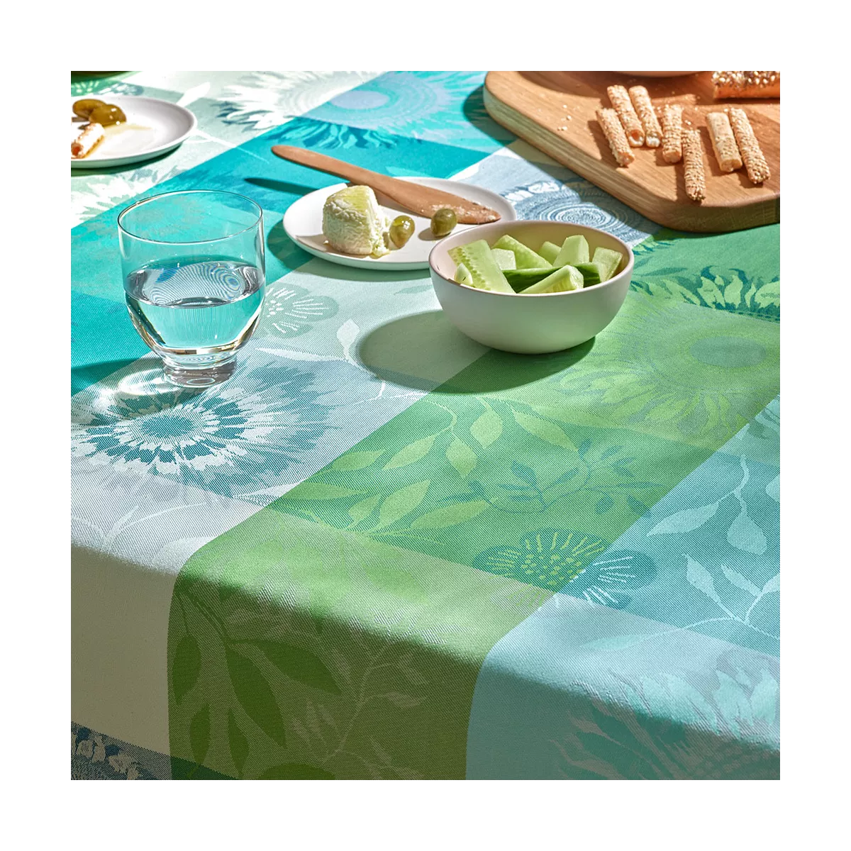 Garnier Thiebaut Linge De Table Pur Coton Vert Chlorophylle Modèle Mille Tournesols Chlorophylle