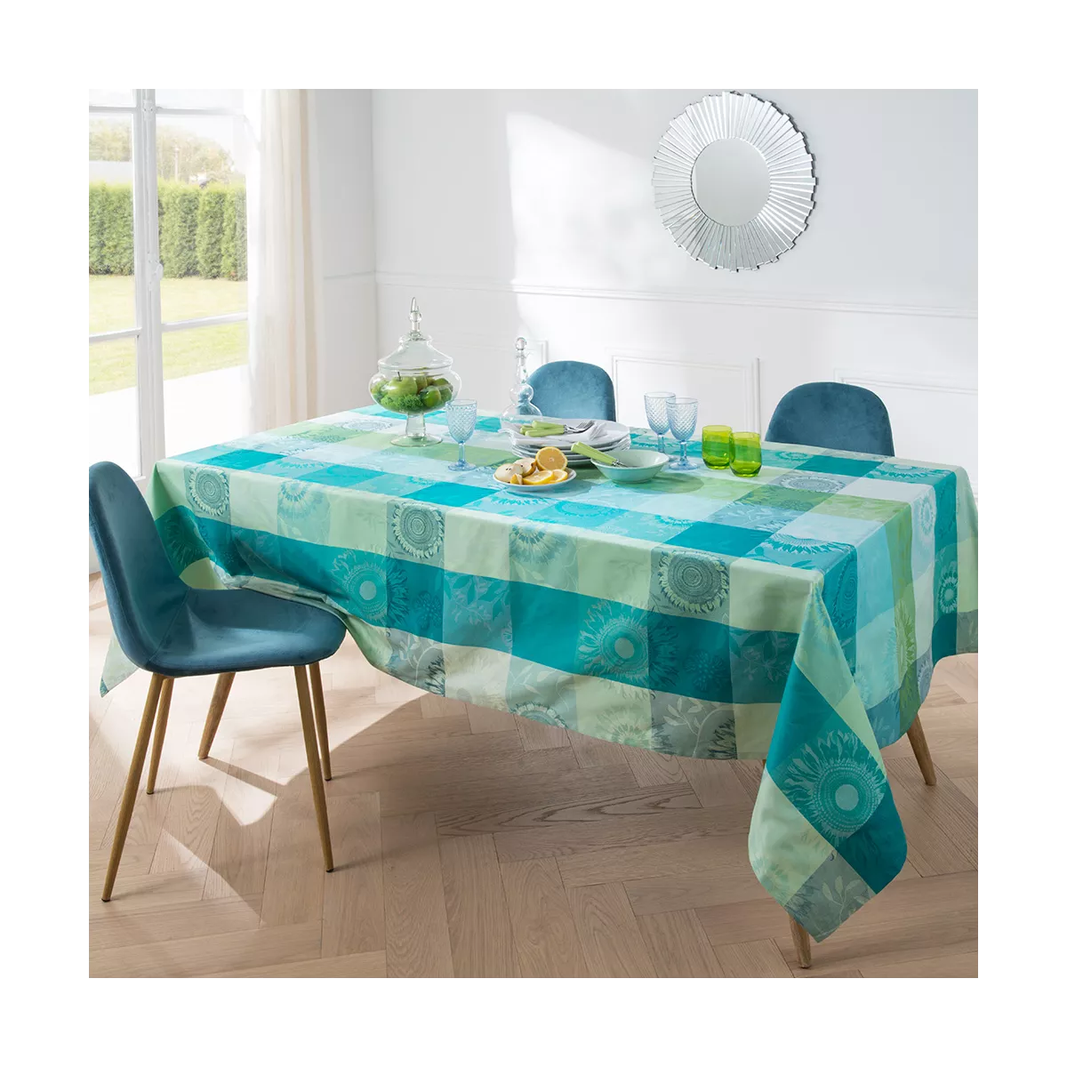 garnier thiebaut Linge de table pur coton vert chlorophylle Modèle mille tournesols chlorophylle