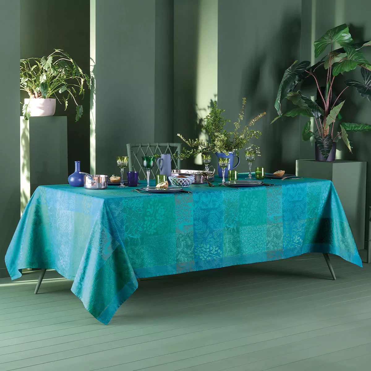 garnier thiebaut Linge de table pur coton vert emeraude Modèle mille rameaux emeraude