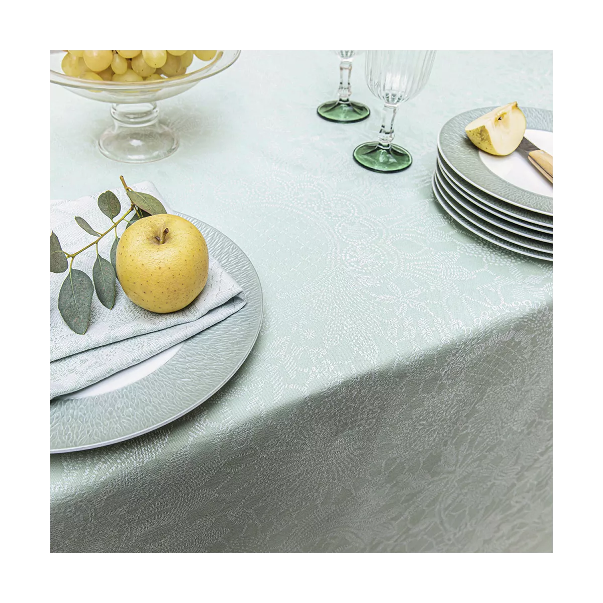Garnier Thiebaut Linge De Table Pur Coton Vert Jade Modèle Mille Guipures Jade