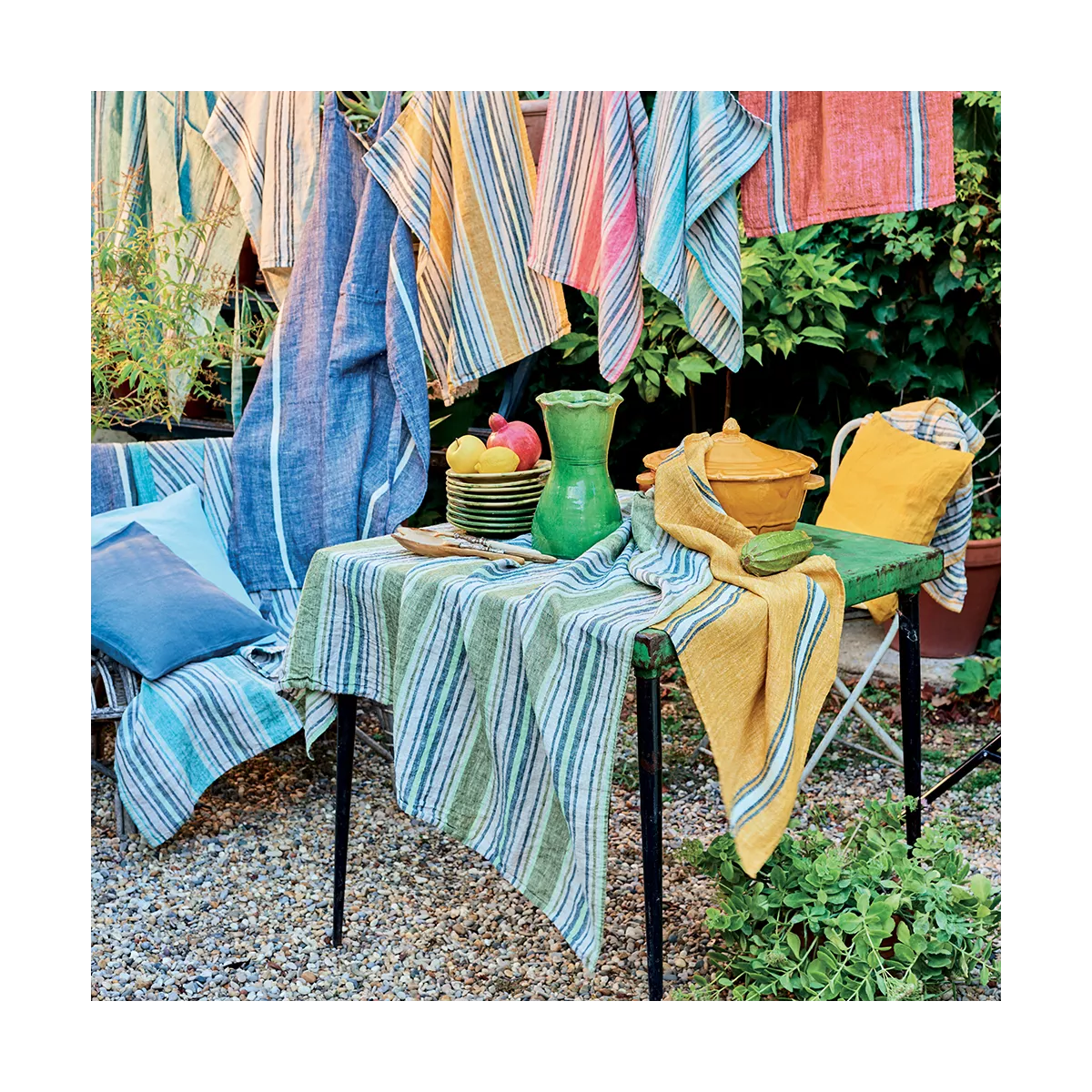 garnier thiebaut Linge de table pur lin gris emeraude Modèle sombrilla emeraude
