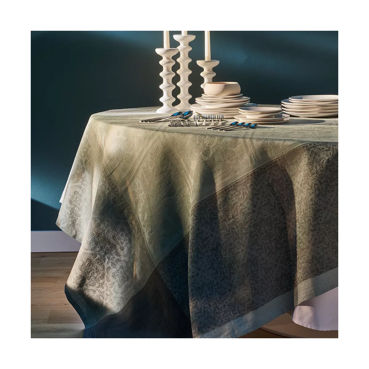 Garnier Thiebaut Linge De Table Pur Lin Vert Opaline Modèle Harmonie Opaline