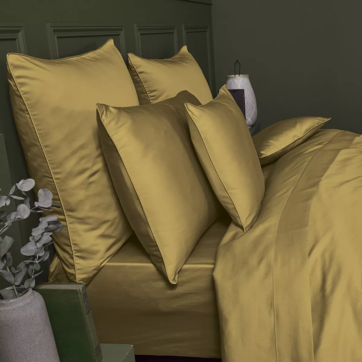 Garnier Thiebaut Lot De 2 Taies Satin De Coton 120 Fils/cm² Coloris Or Gold Ava Uni Gold