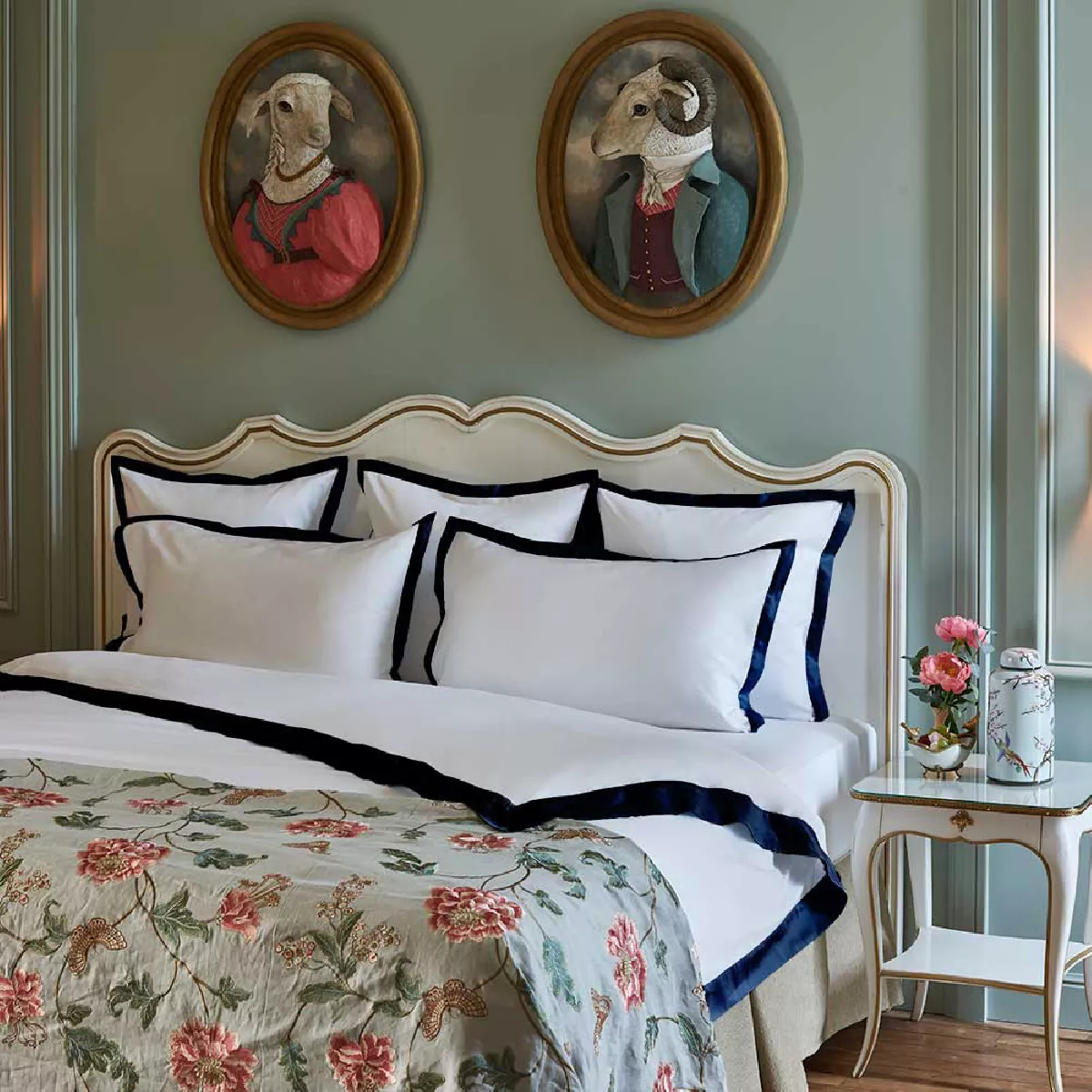 Garnier Thiebaut Lot De 2 Taies Satin De Coton 120 Fils/cm² Coloris Blanc Bleu Suite Heritage Bleu