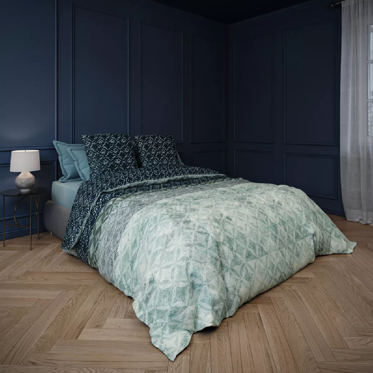 garnier thiebaut Lot h.couette +taies percale de coton 80 fils/cm² coloris bleu etain Palazzo etain