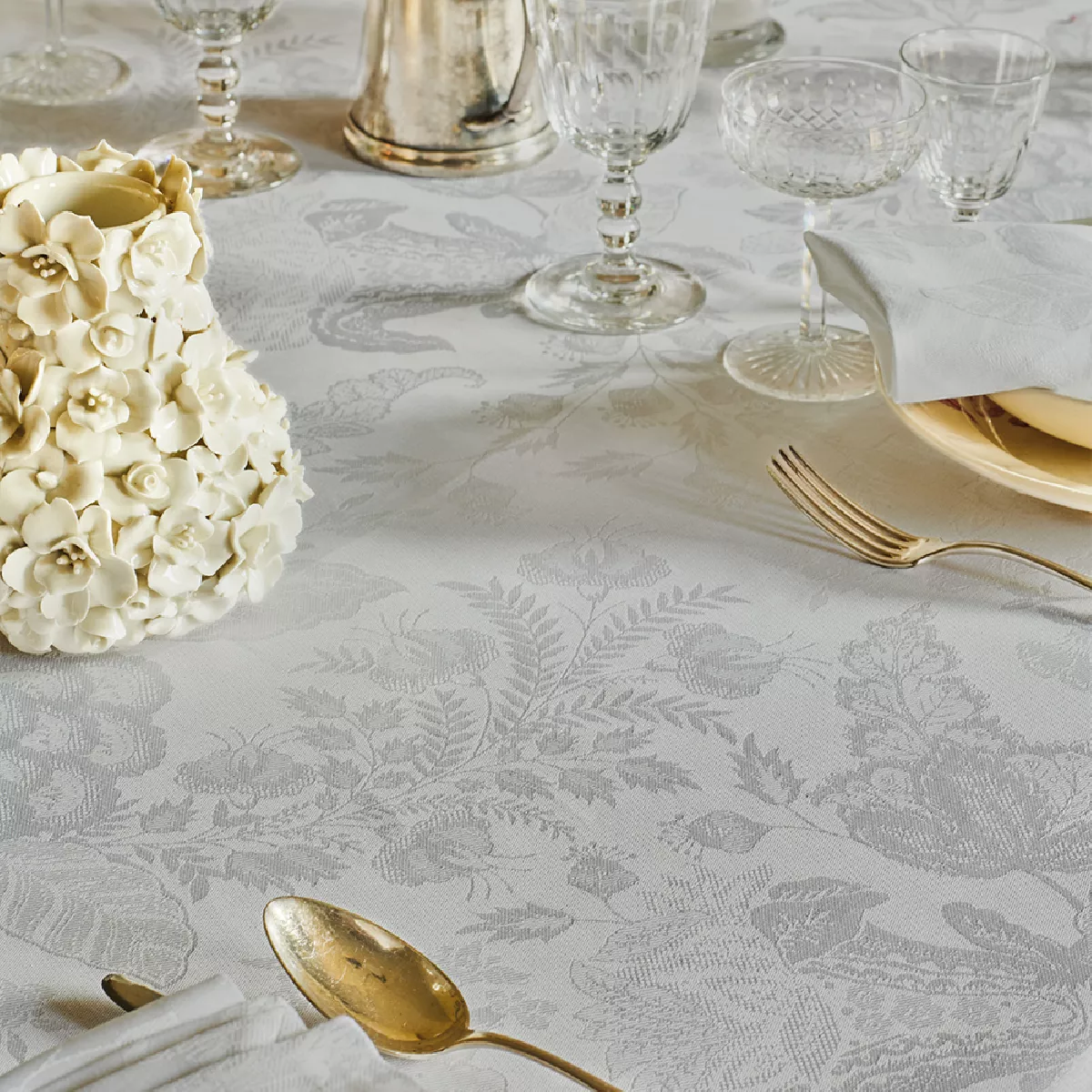 Garnier Thiebaut Nappe Anti Tache Métis Lin & Coton Gris Opale Mille Giverny Opale