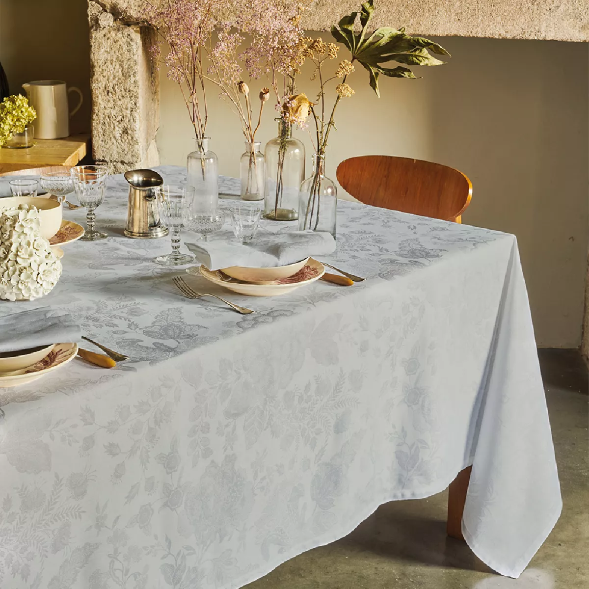 garnier thiebaut Nappe anti tache métis lin & coton gris opale Mille giverny opale