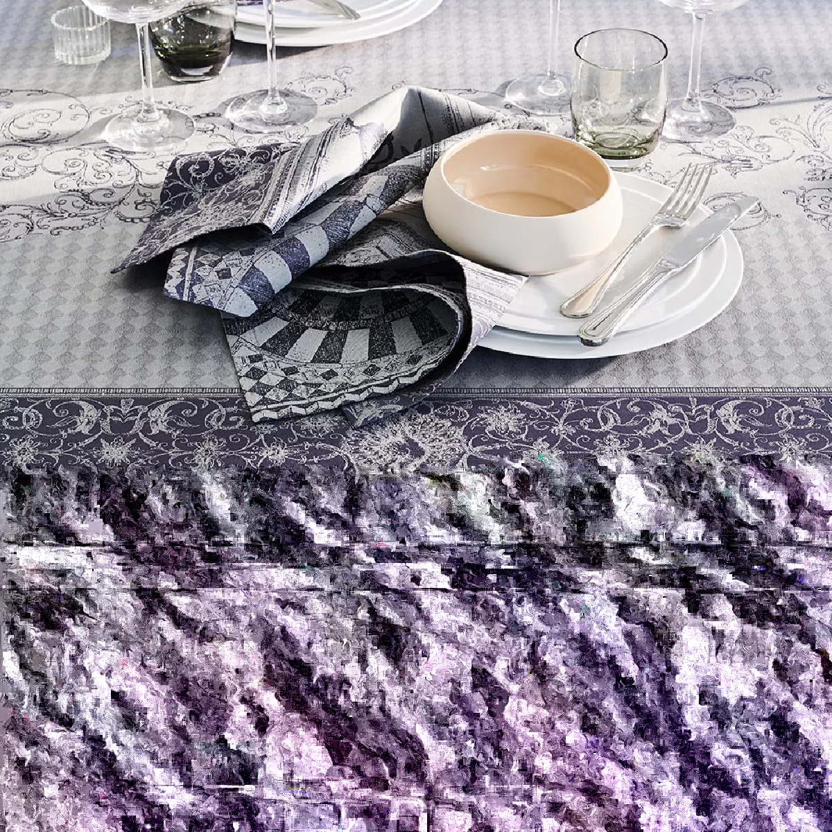 Garnier Thiebaut Nappe Anti Tache Pur Coton Gris Cendre Arcades Cendre