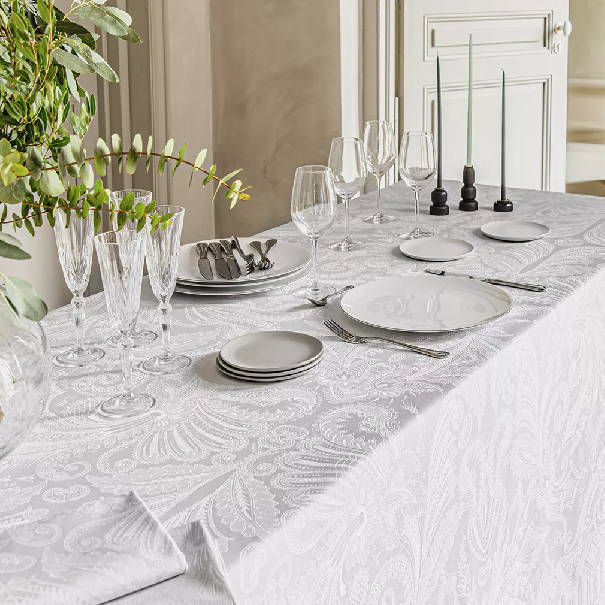 Garnier Thiebaut Nappe Anti Tache Pur Coton Gris Perle Grace Perle