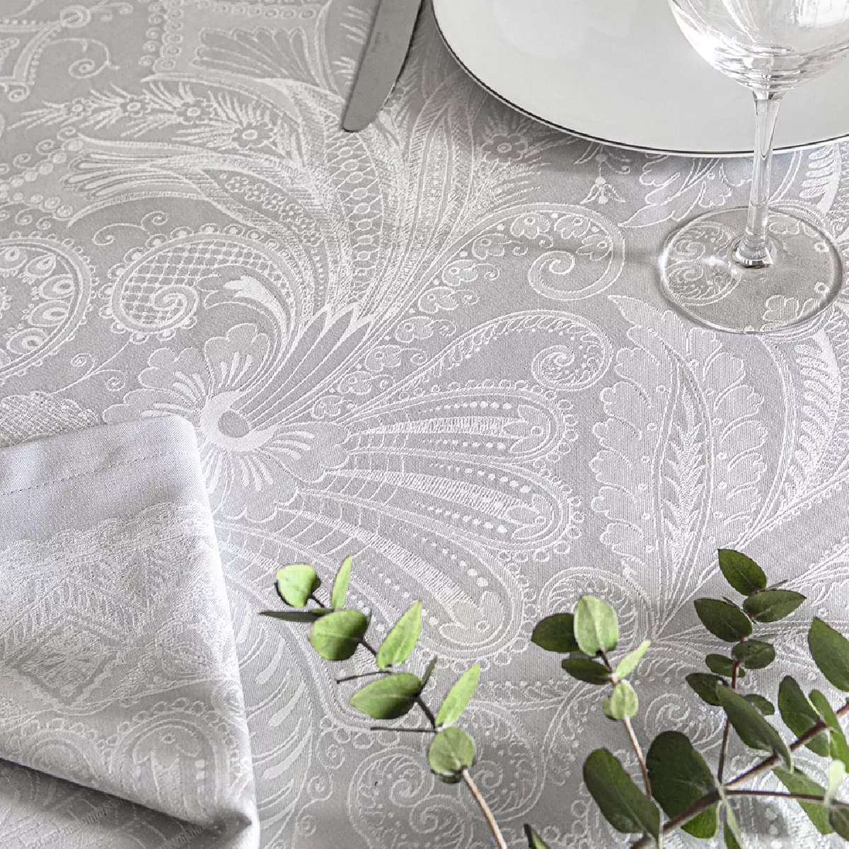 Garnier Thiebaut Nappe Anti Tache Pur Coton Gris Perle Grace Perle