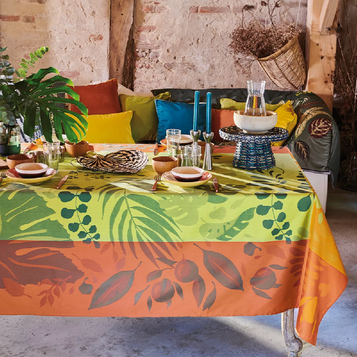 garnier thiebaut Nappe anti tache pur coton jaune citrus Orange festival citrus