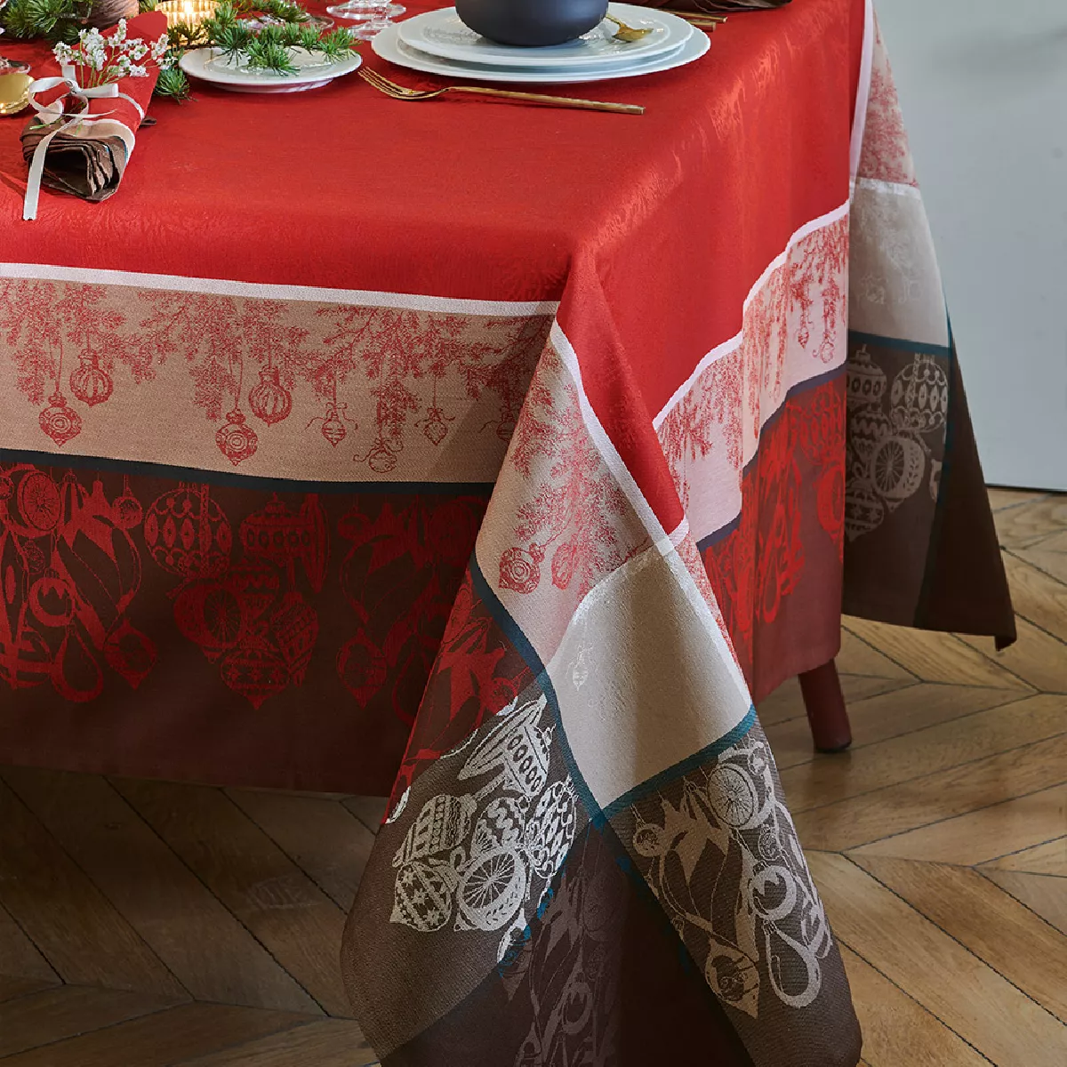 Garnier Thiebaut Nappe Anti Tache Pur Coton Rouge Rouge Couronne De Noel Rouge