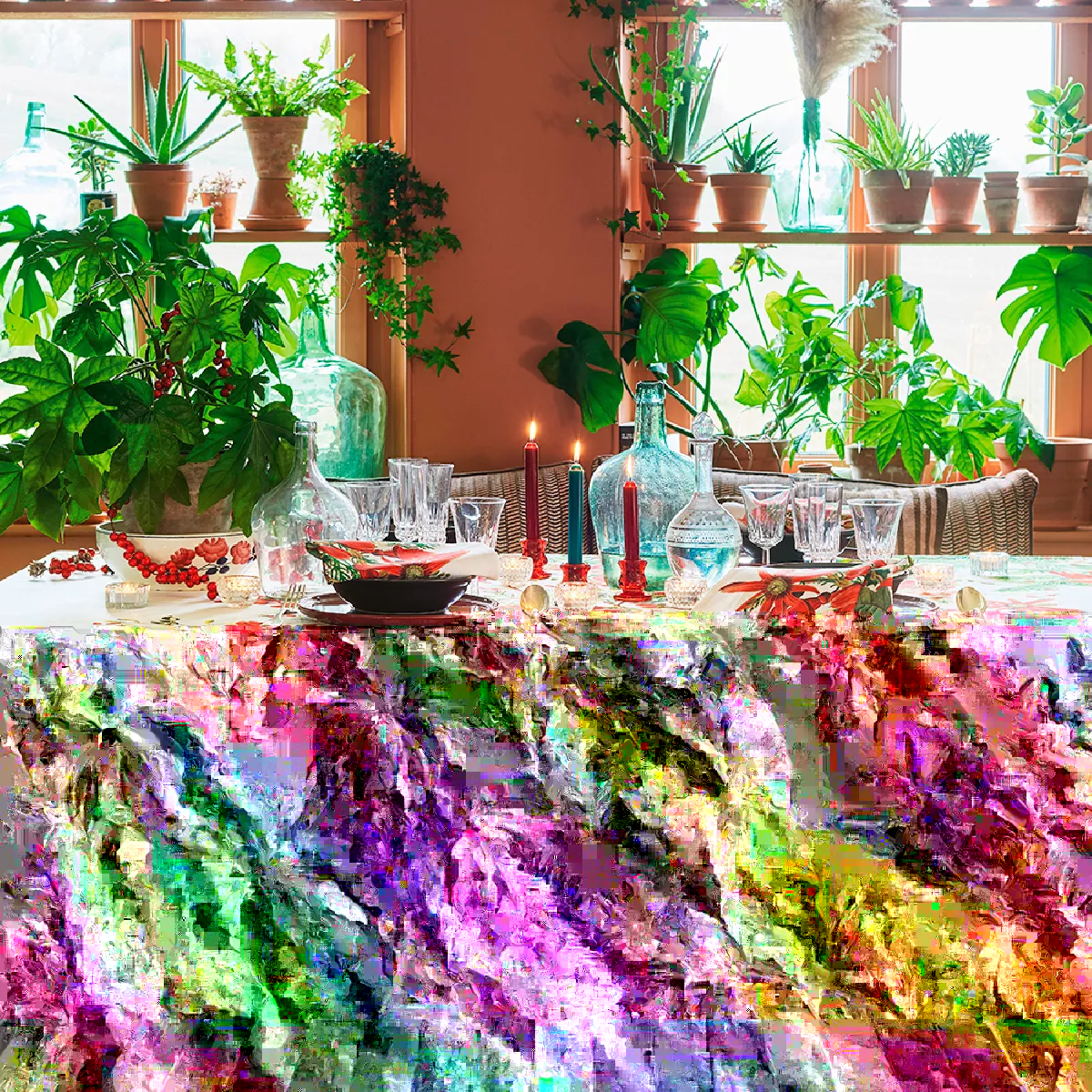 garnier thiebaut Nappe anti tache pur coton rouge vintage Poinsettias vintage