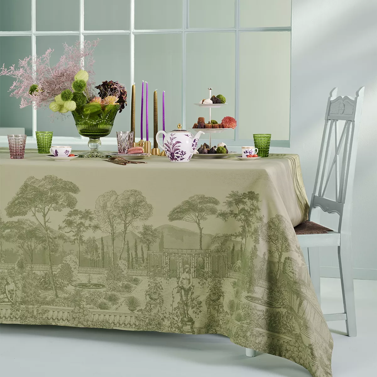 Garnier Thiebaut Nappe Anti Tache Pur Coton Vert Olive Jardin Spirituel Olive