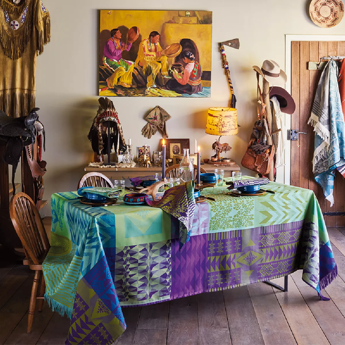 garnier thiebaut Nappe anti tache pur coton vert vert Santa fe vert garnier thiebaut Nappe anti tache pur coton vert vert Santa fe vert