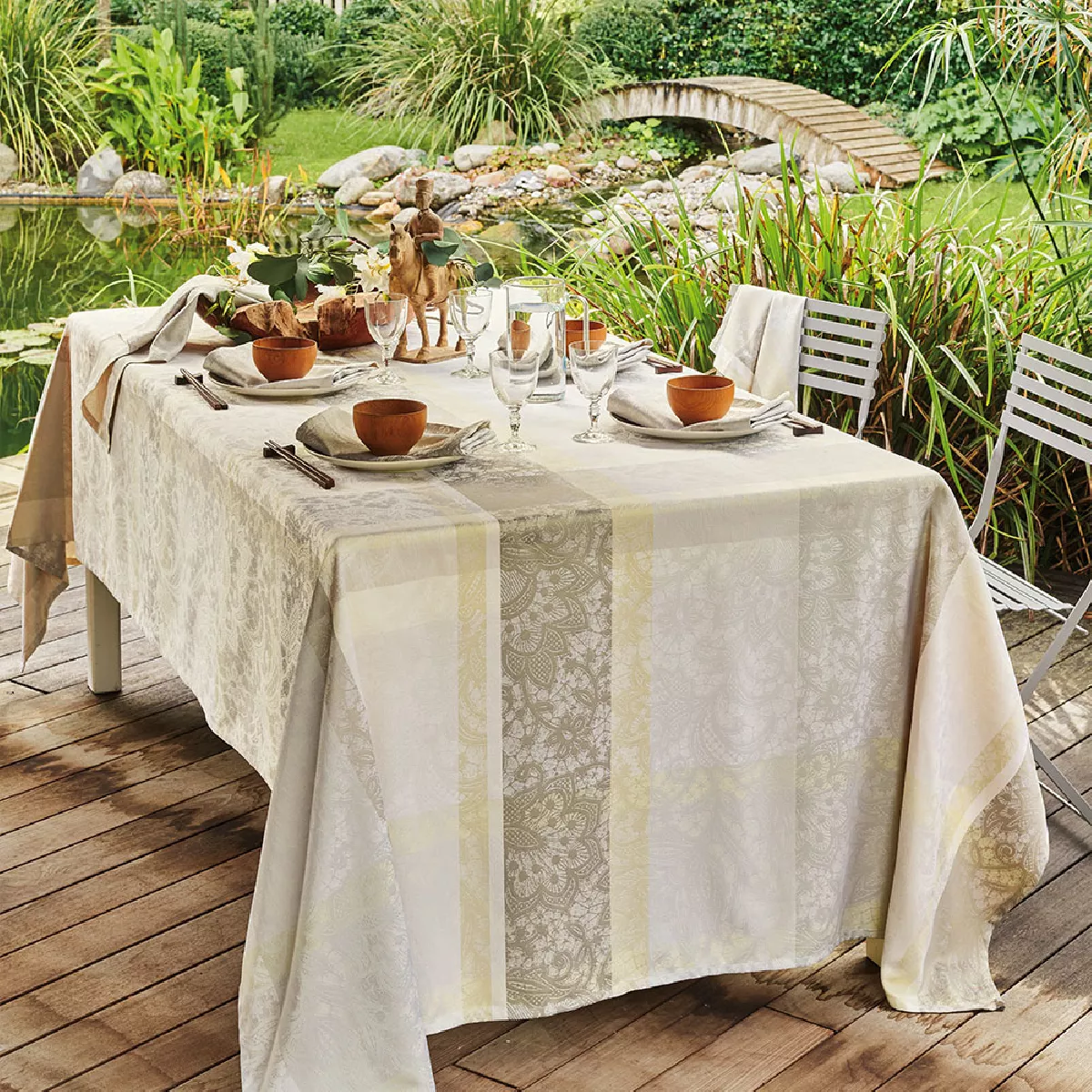 Garnier Thiebaut Nappe Enduite Pur Coton Beige Naturel Mille Dentelles Naturel