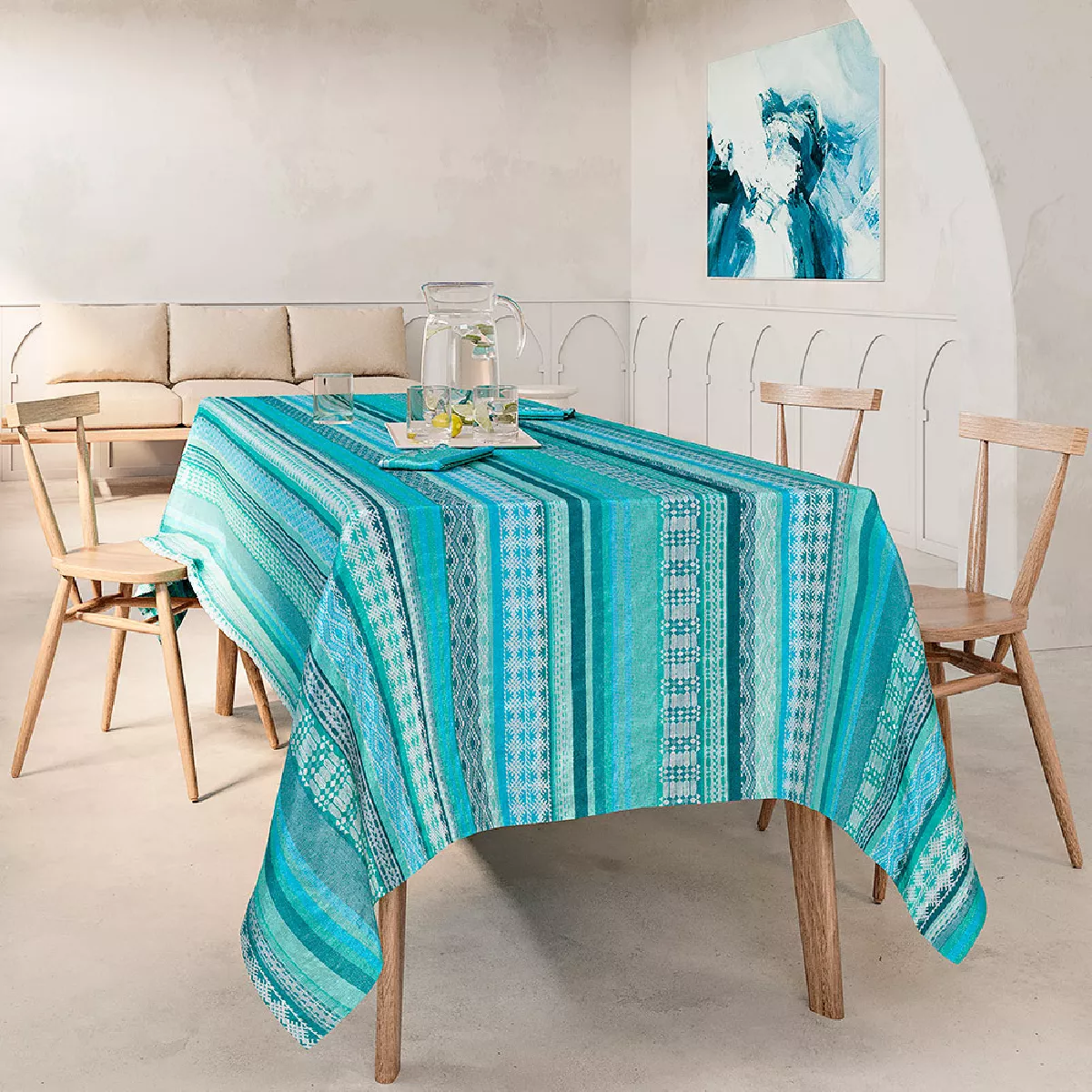 Garnier Thiebaut Nappe Enduite Pur Coton Bleu Aqua Mille Veracruz Aqua