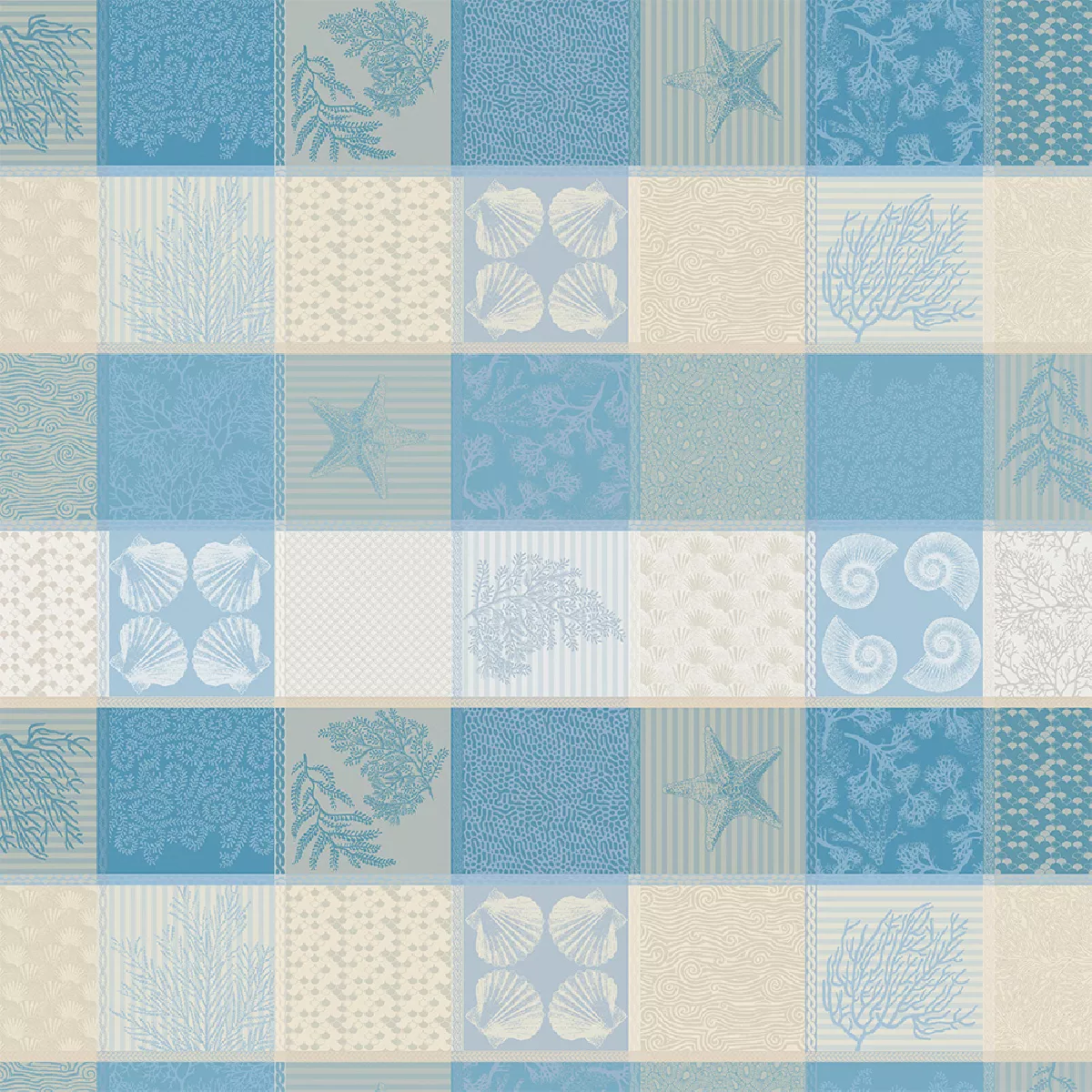 Garnier Thiebaut Nappe Enduite Pur Coton Bleu Ecume Mille Oceans Ecume