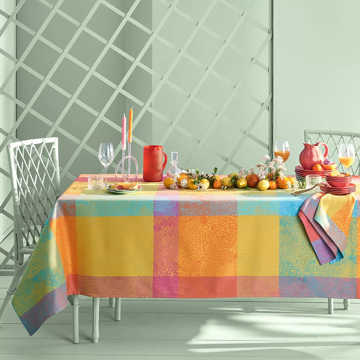 Garnier Thiebaut Nappe Enduite Pur Coton Bleu Exotique Mille Vagues Exotique
