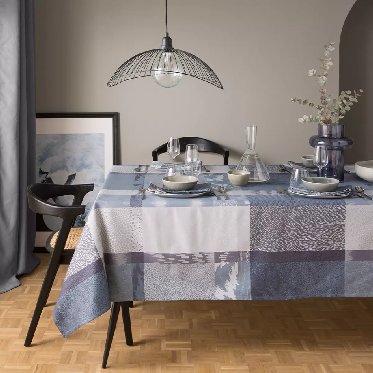 Garnier Thiebaut Nappe Enduite Pur Coton Bleu Orage Mille Matieres Orage