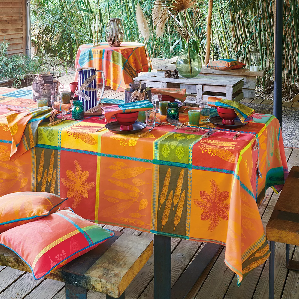 Garnier Thiebaut Nappe Enduite Pur Coton Multicolore Automne Mille Phoenix Automne