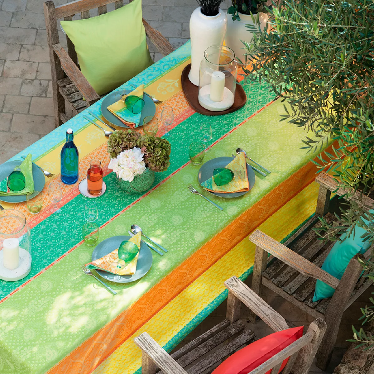 garnier thiebaut Nappe enduite pur coton multicolore kerala Mille saris kerala