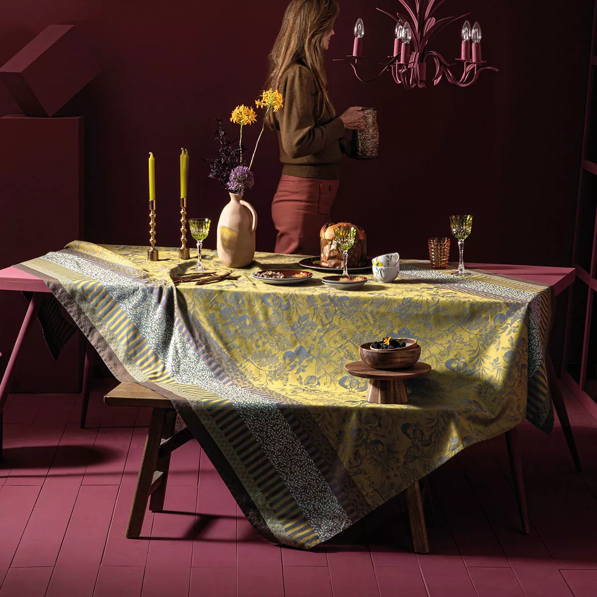 Garnier Thiebaut Nappe Enduite Pur Coton Multicolore Mordore Mille Vergers Mordore