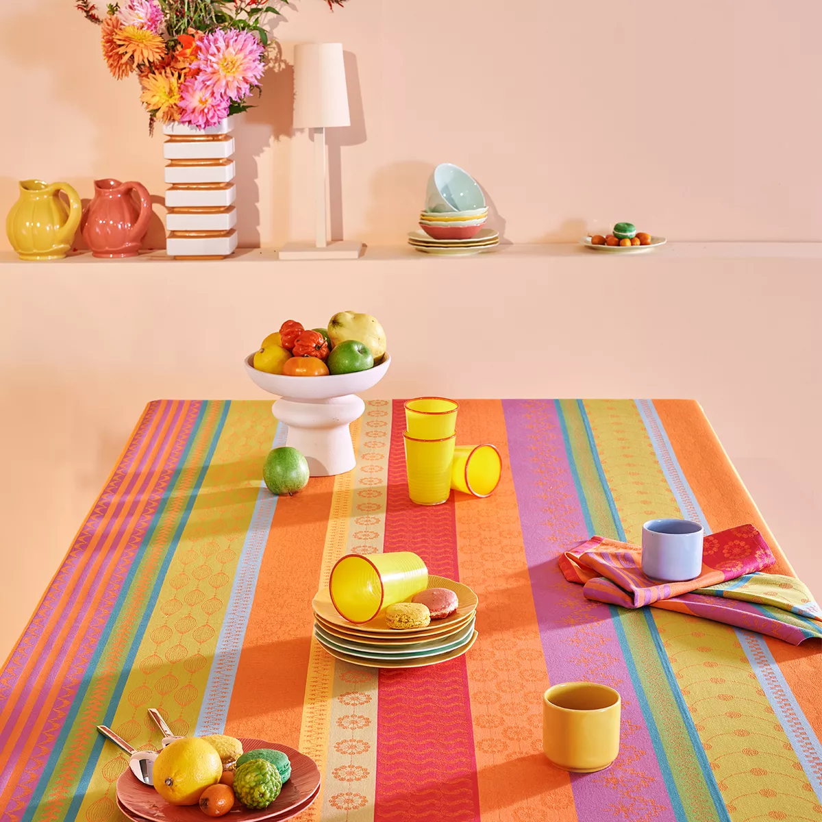 garnier thiebaut Nappe enduite pur coton multicolore samba Mille broderies samba